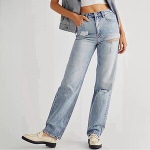Ksubi Brooklyn Jean Skream Trashed Light Blue Wash Distressed Straight Leg 28